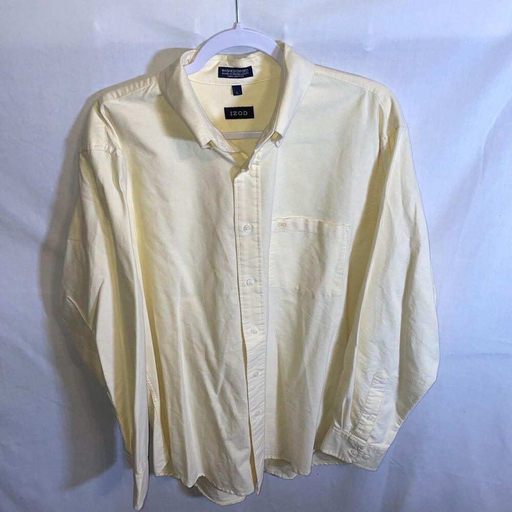 Izod Dress Shirt Men’s Size Large Yellow Button Up Long Sleeve Cotton